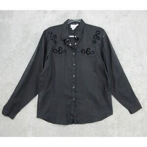 Vintage Deborah Murray Shirt Womens Size L Western Sheer Velvet‎ Trim Pearl Snap